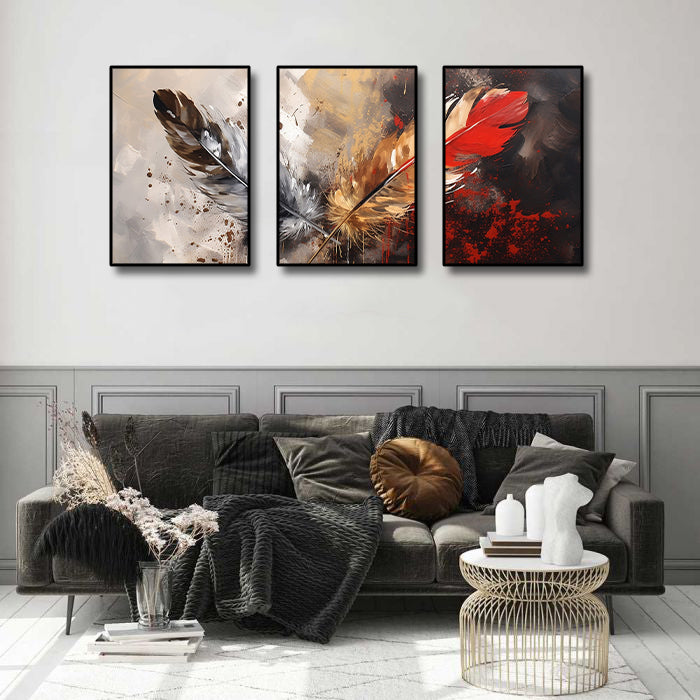 Framed 3 Panels - Feather