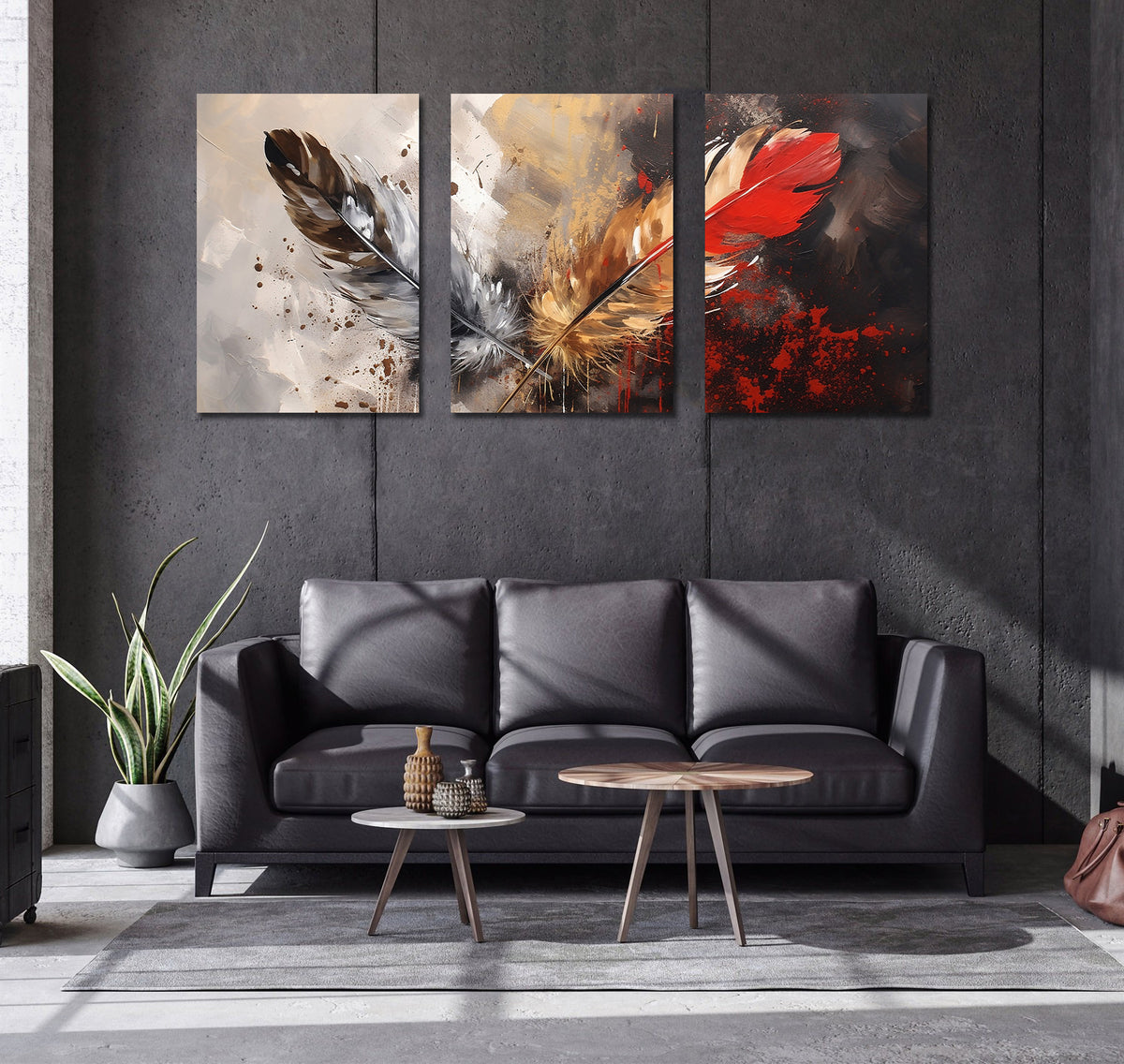 Framed 3 Panels Feather Love Print & Free shipping NZ