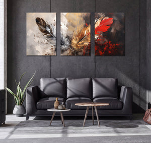 Framed 3 Panels - Feather