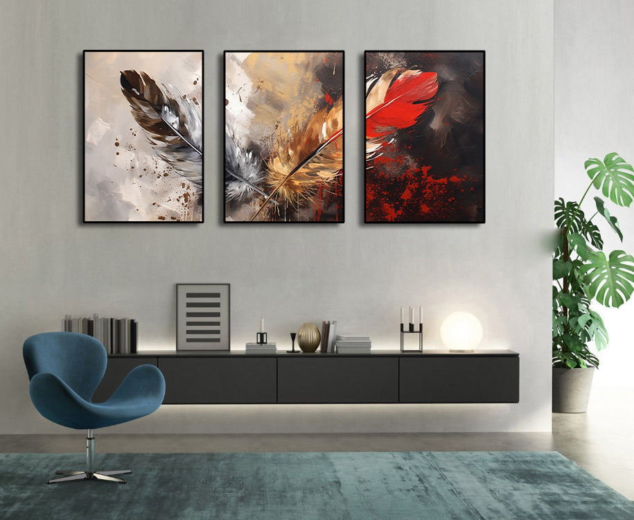 Framed 3 Panels Feather Love Print & Free shipping NZ