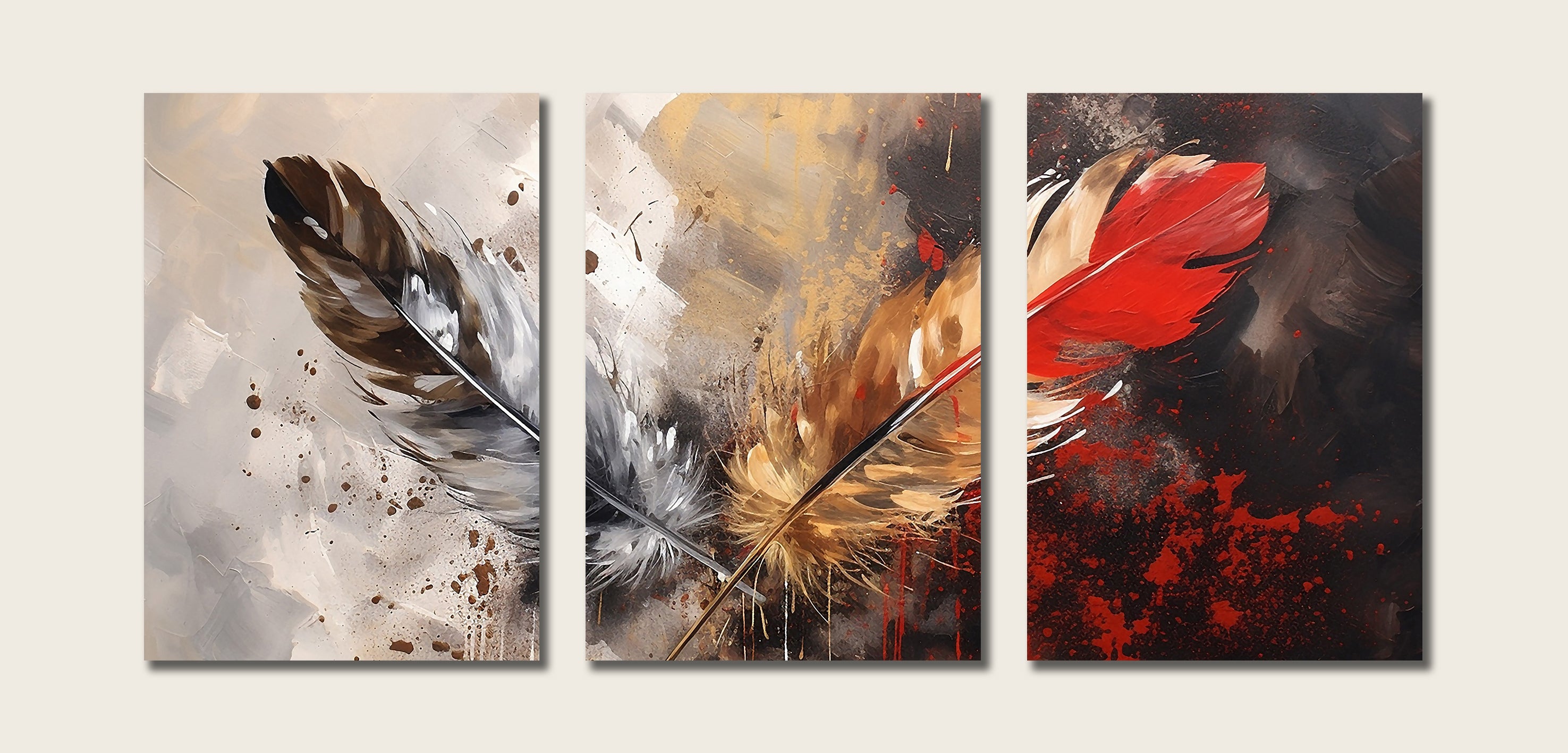 Framed 3 Panels - Feather