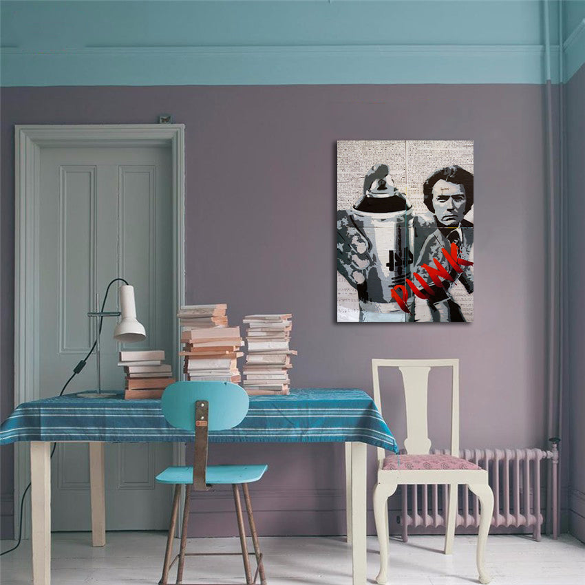 Modern Pop Art Canvas Wall Art Print Poster | Home Decor | Stretched 1 Panel - Punk