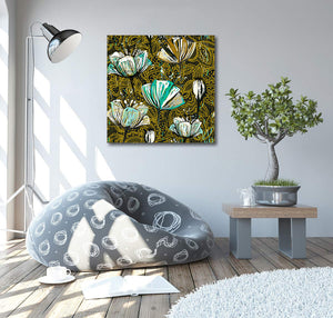 Pine Stretched  Framed 1 Panel -  Decorative Tulips, Seamless Vector Pattern.