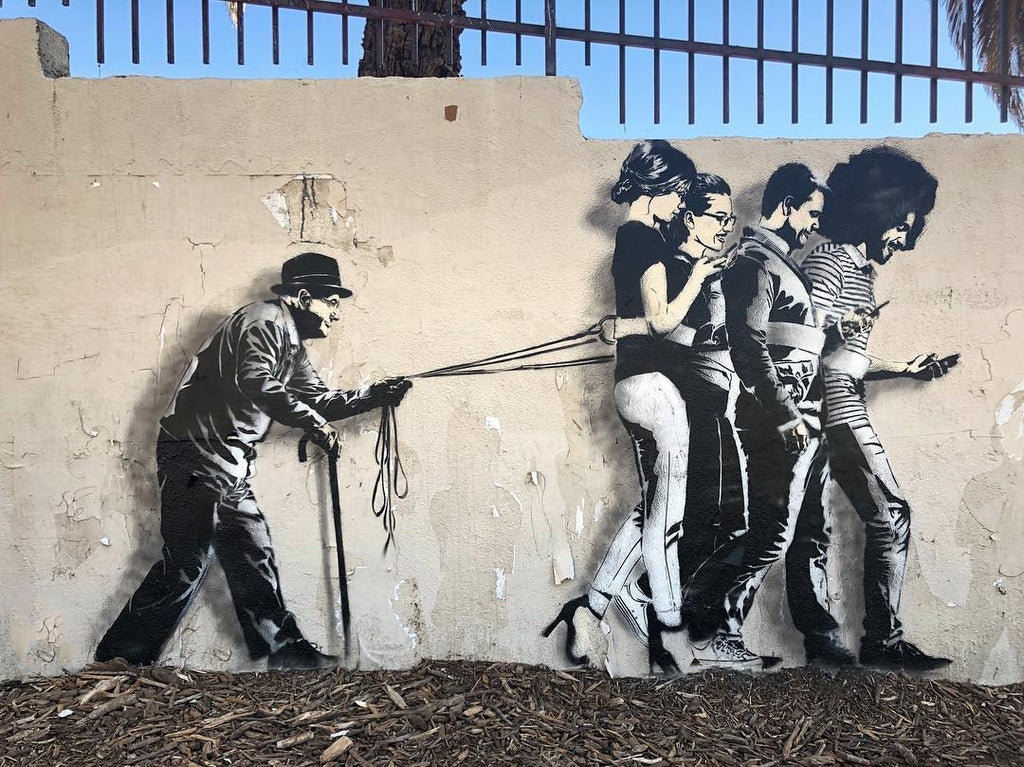 Pine Stretched  Framed 1 Panel - Street Art - Keep your humans on a leash at all times
