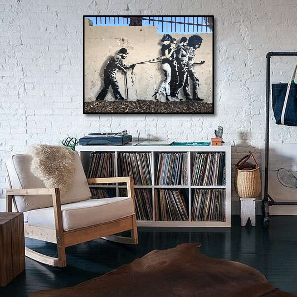 Pine Stretched  Framed 1 Panel - Street Art - Keep your humans on a leash at all times