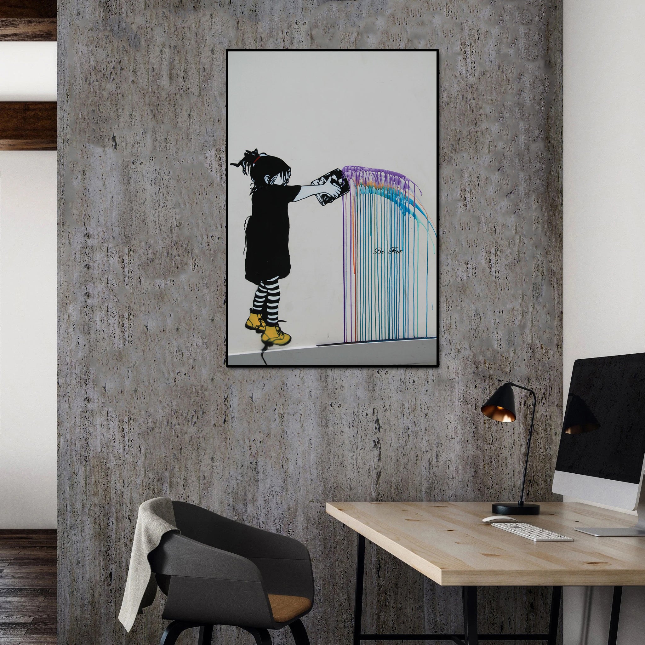 Framed 1 Panel - Street Art - Be Free