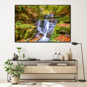 Pine Stretched  Framed 1 Panel - Waterfall in Autumn