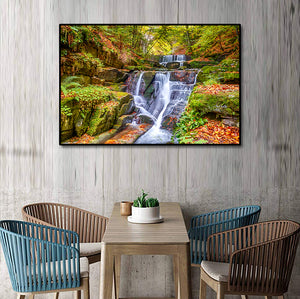 Pine Stretched  Framed 1 Panel - Waterfall in Autumn