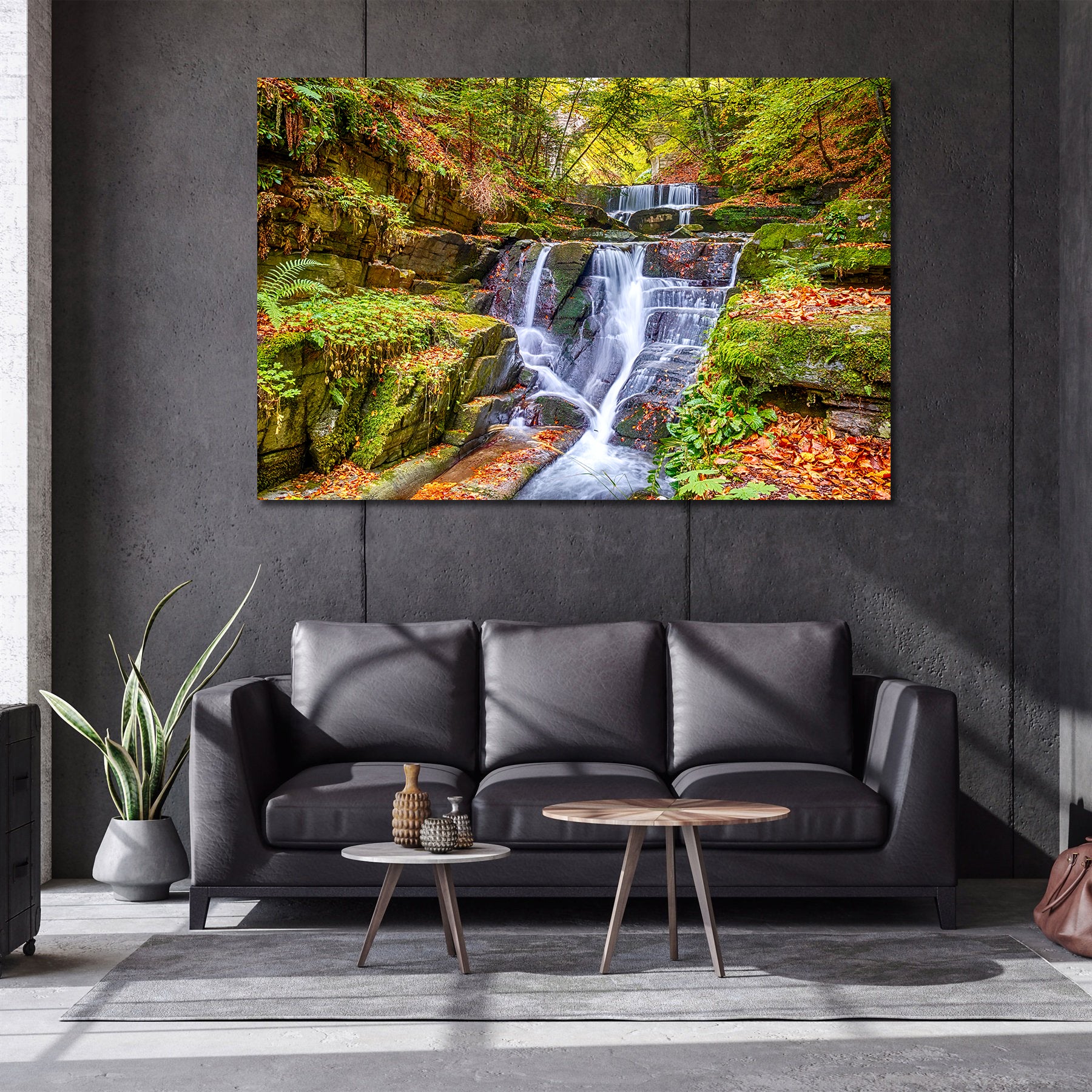 Pine Stretched  Framed 1 Panel - Waterfall in Autumn
