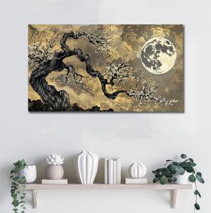 Pine Stretched  Framed 1 Panel - Blossoms in the full moon