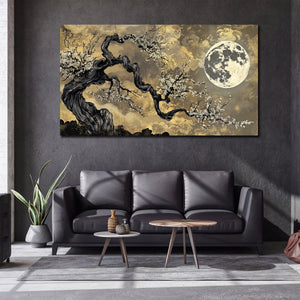 Pine Stretched  Framed 1 Panel - Blossoms in the full moon