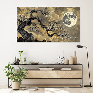Pine Stretched  Framed 1 Panel - Blossoms in the full moon