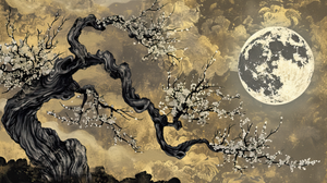 Pine Stretched  Framed 1 Panel - Blossoms in the full moon