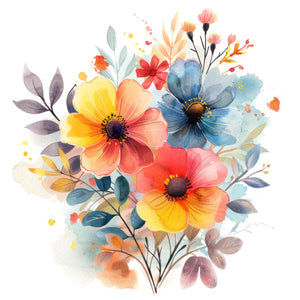 Pine Stretched  Framed 4 Panels - Beautiful Watercolor Floral