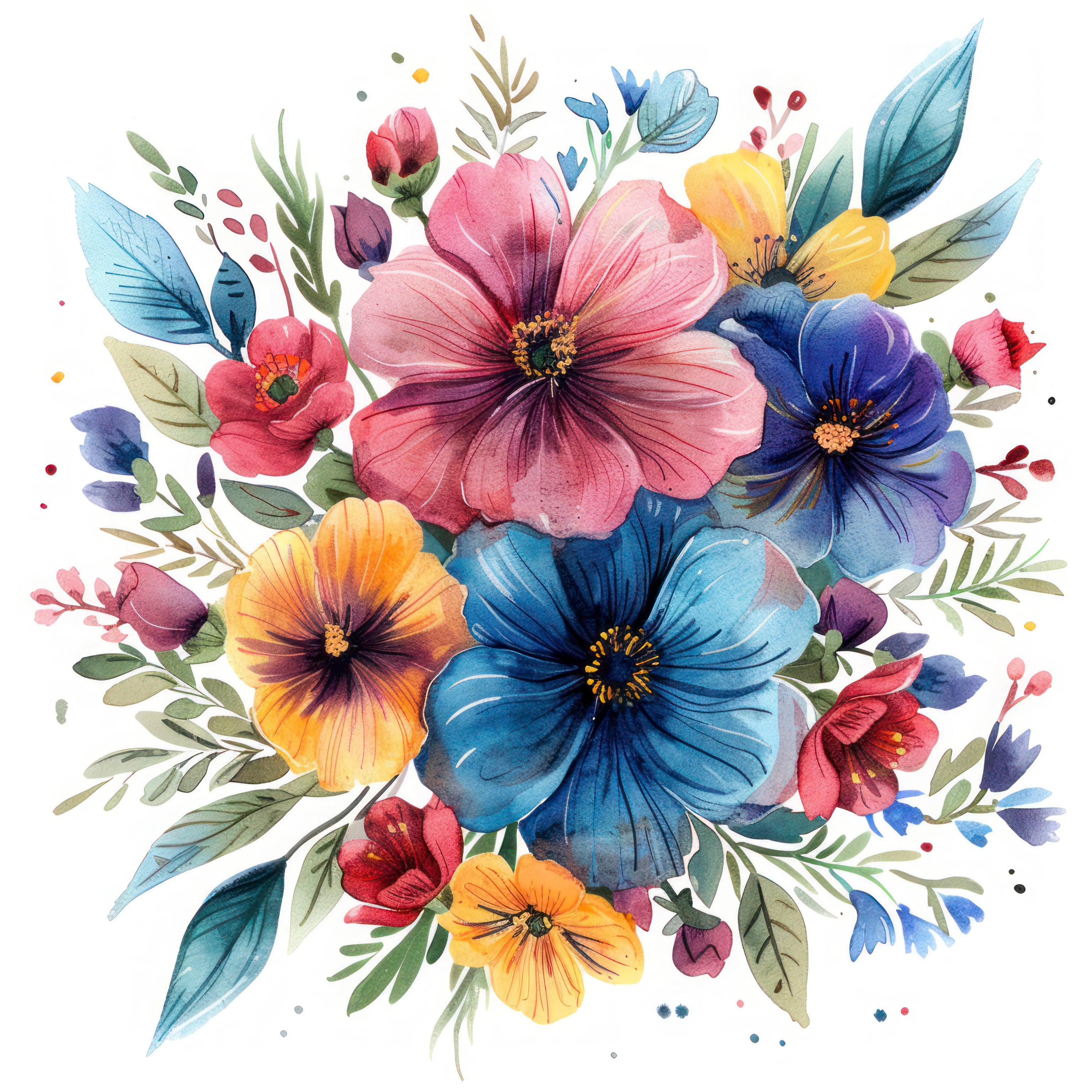 Pine Stretched  Framed 4 Panels - Beautiful Watercolor Floral