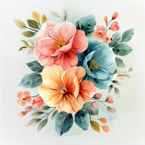 Pine Stretched  Framed 4 Panels - Beautiful Watercolor Floral