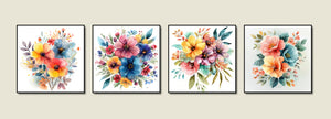Pine Stretched  Framed 4 Panels - Beautiful Watercolor Floral