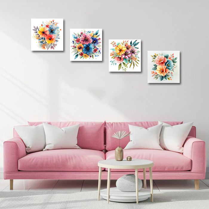 Pine Stretched  Framed 4 Panels - Beautiful Watercolor Floral