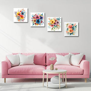 Pine Stretched  Framed 4 Panels - Beautiful Watercolor Floral