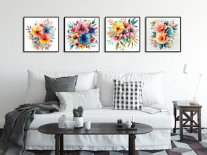 Pine Stretched  Framed 4 Panels - Beautiful Watercolor Floral