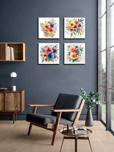 Pine Stretched  Framed 4 Panels - Beautiful Watercolor Floral