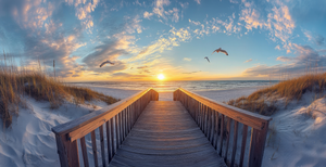 Pine Stretched  Framed 1 Panel - Stairway to the beach
