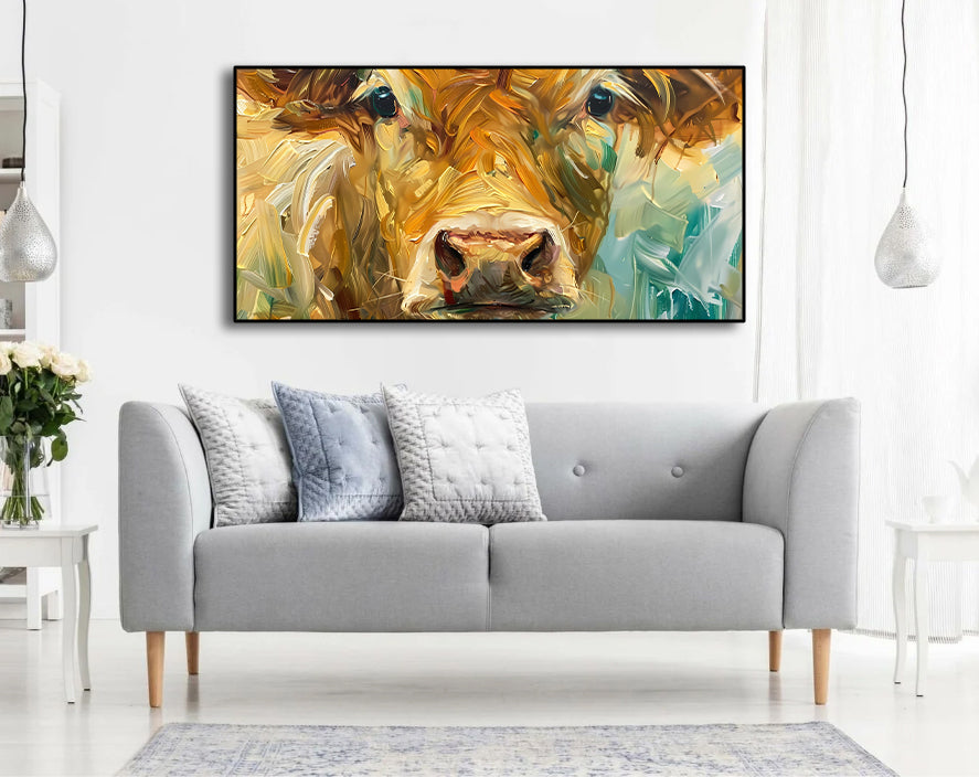 Pine Stretched  Framed 1 Panel - Cow