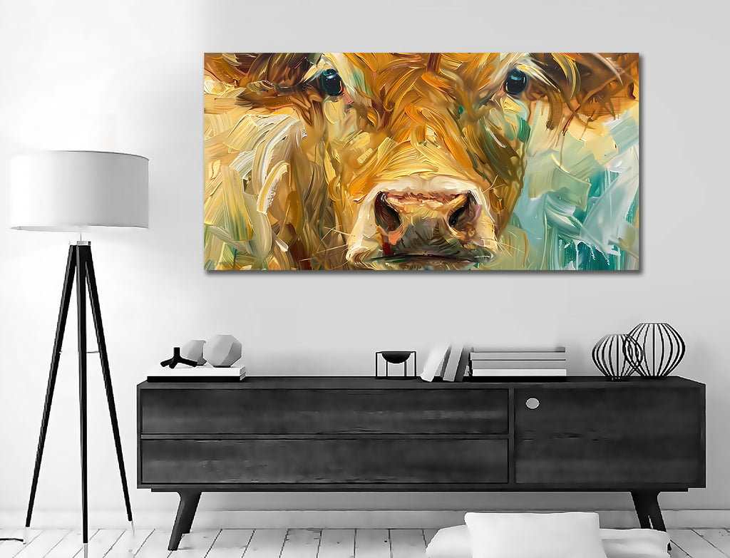 Pine Stretched  Framed 1 Panel - Cow
