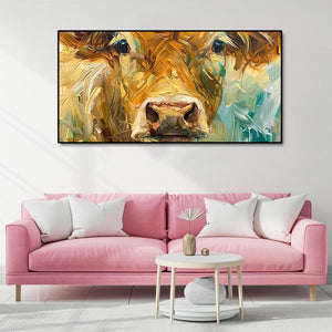 Pine Stretched  Framed 1 Panel - Cow