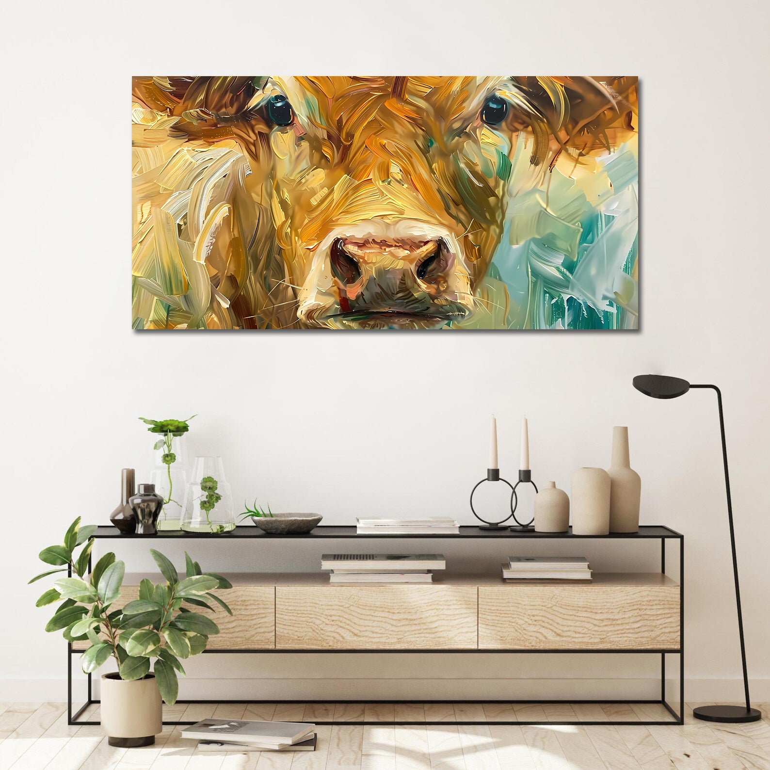 Pine Stretched  Framed 1 Panel - Cow