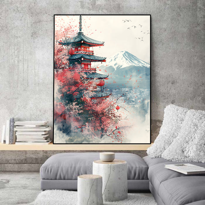 Pine Stretched  Framed 1 Panel - Japanese Temple