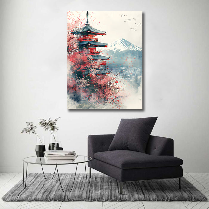 Pine Stretched  Framed 1 Panel - Japanese Temple