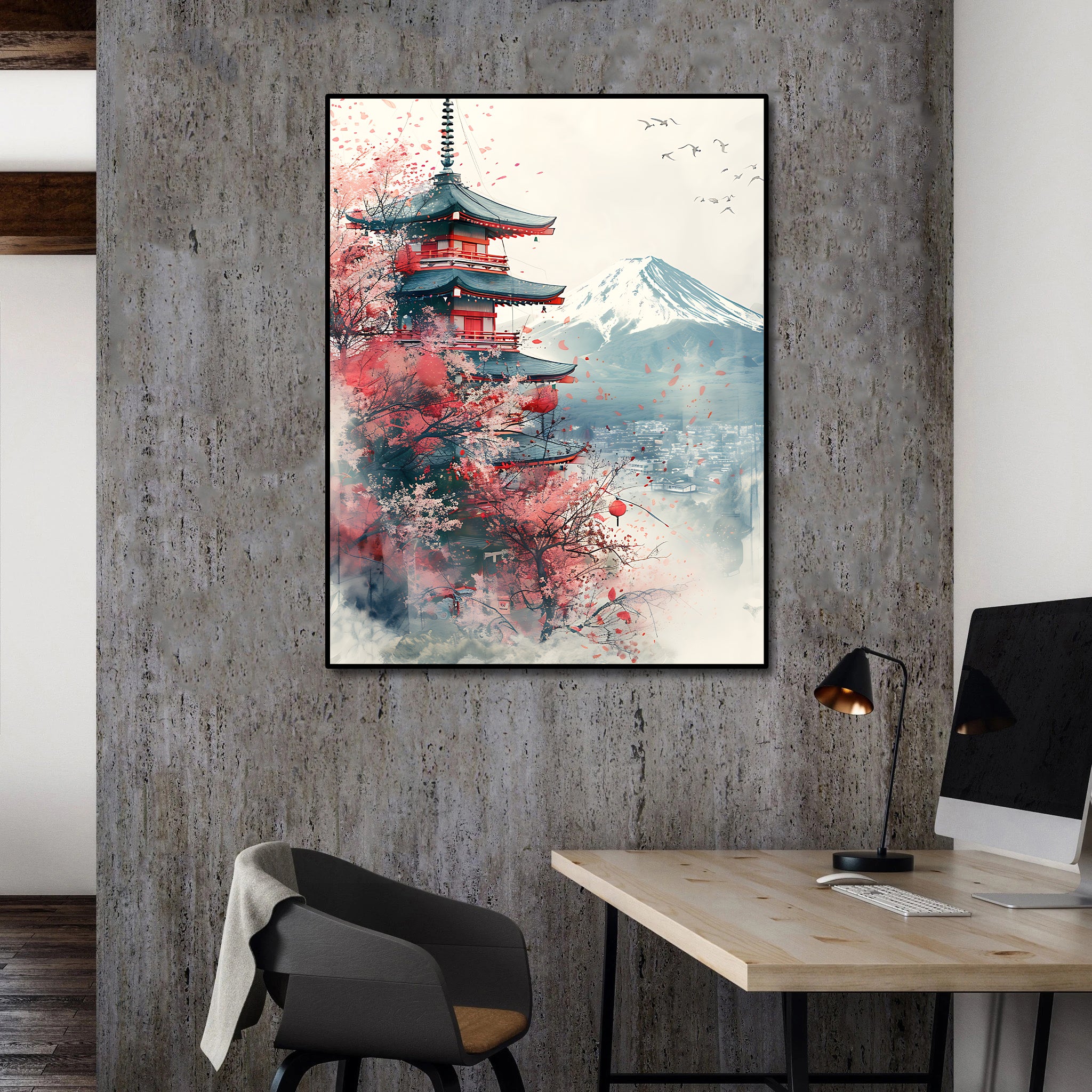 Pine Stretched  Framed 1 Panel - Japanese Temple