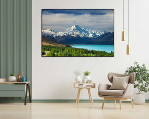 Pine Stretched  Framed 1 Panel - Mount Cook and Pukaki lake, New Zealand