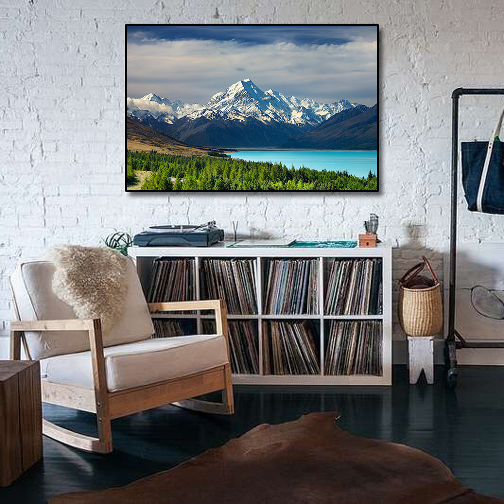 Pine Stretched  Framed 1 Panel - Mount Cook and Pukaki lake, New Zealand