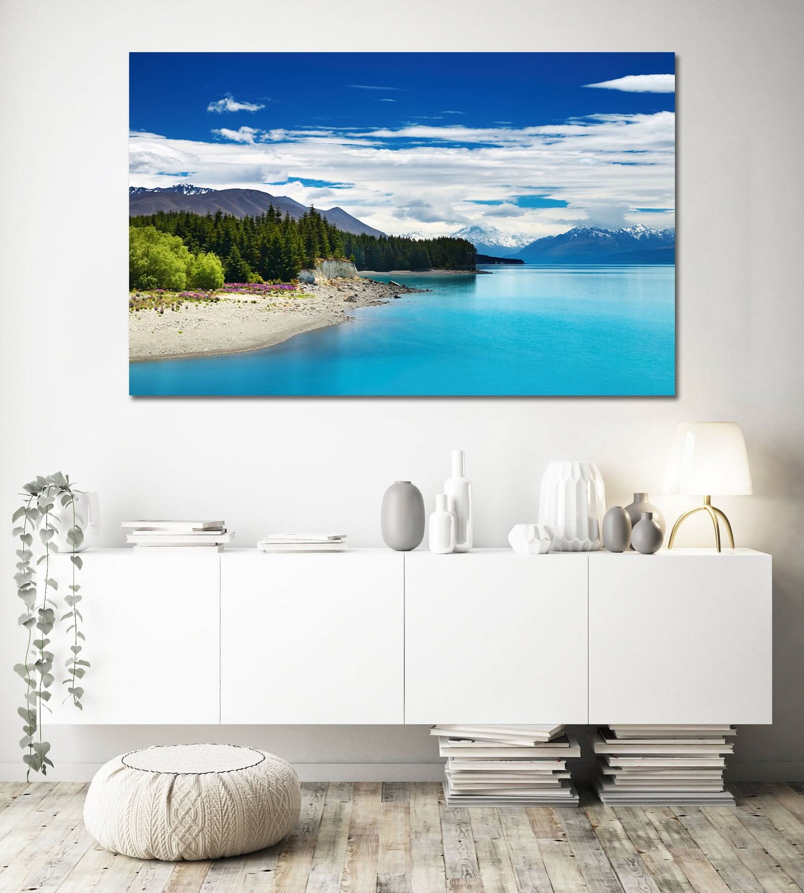 Pine Stretched  Framed 1 Panel - Pukaki lake, New Zealand