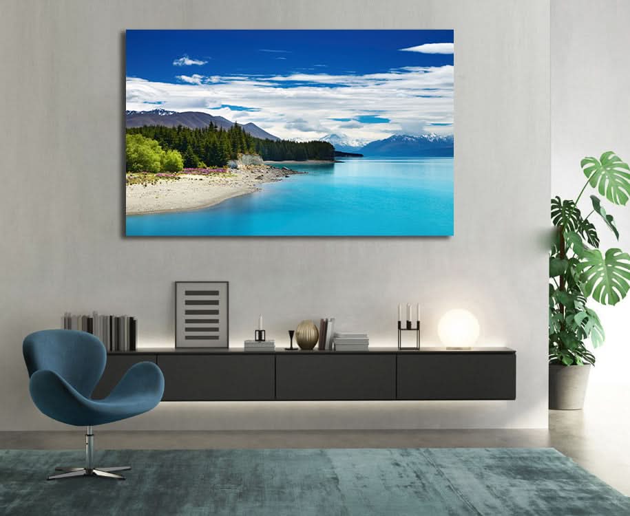 Pine Stretched  Framed 1 Panel - Pukaki lake, New Zealand