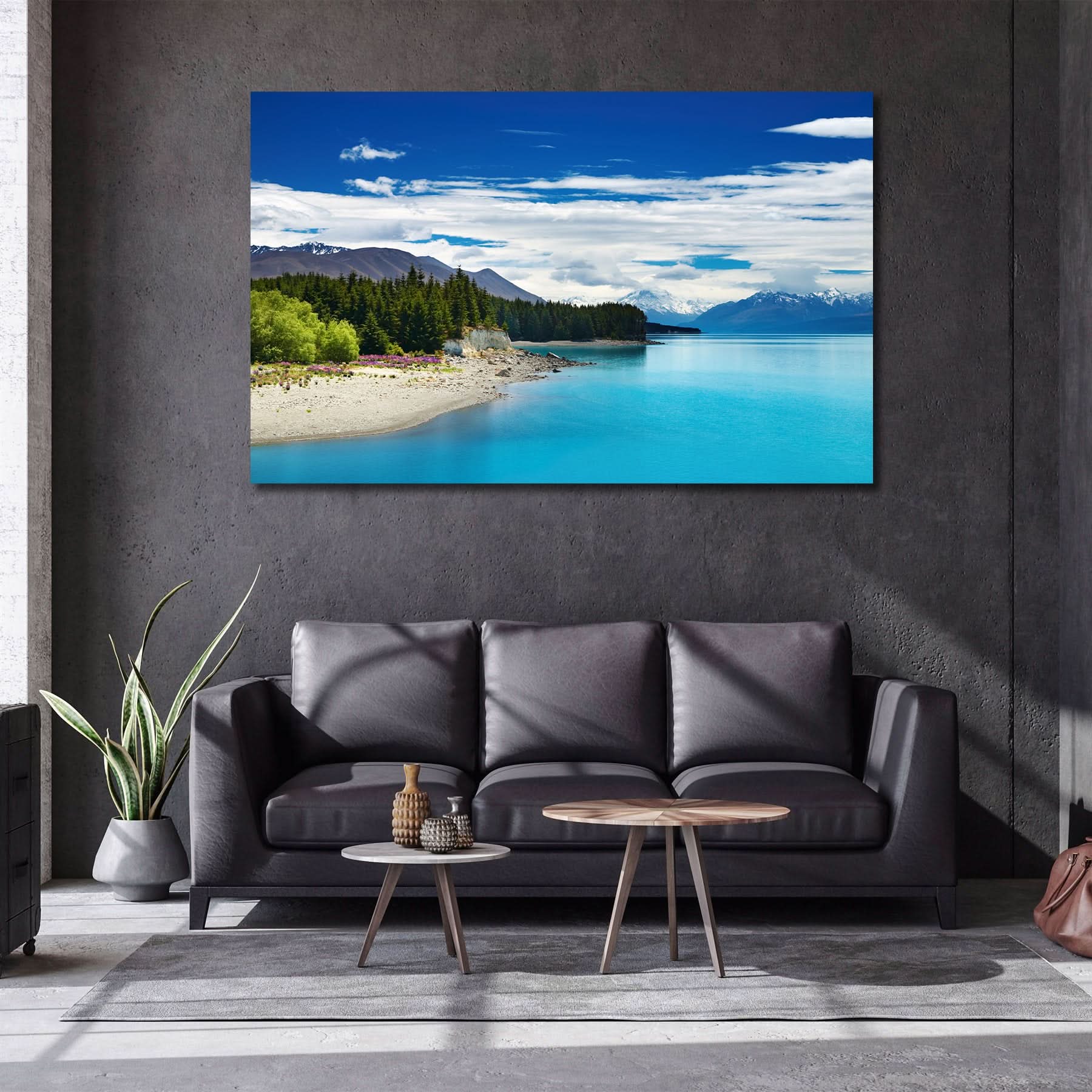 Pine Stretched  Framed 1 Panel - Pukaki lake, New Zealand