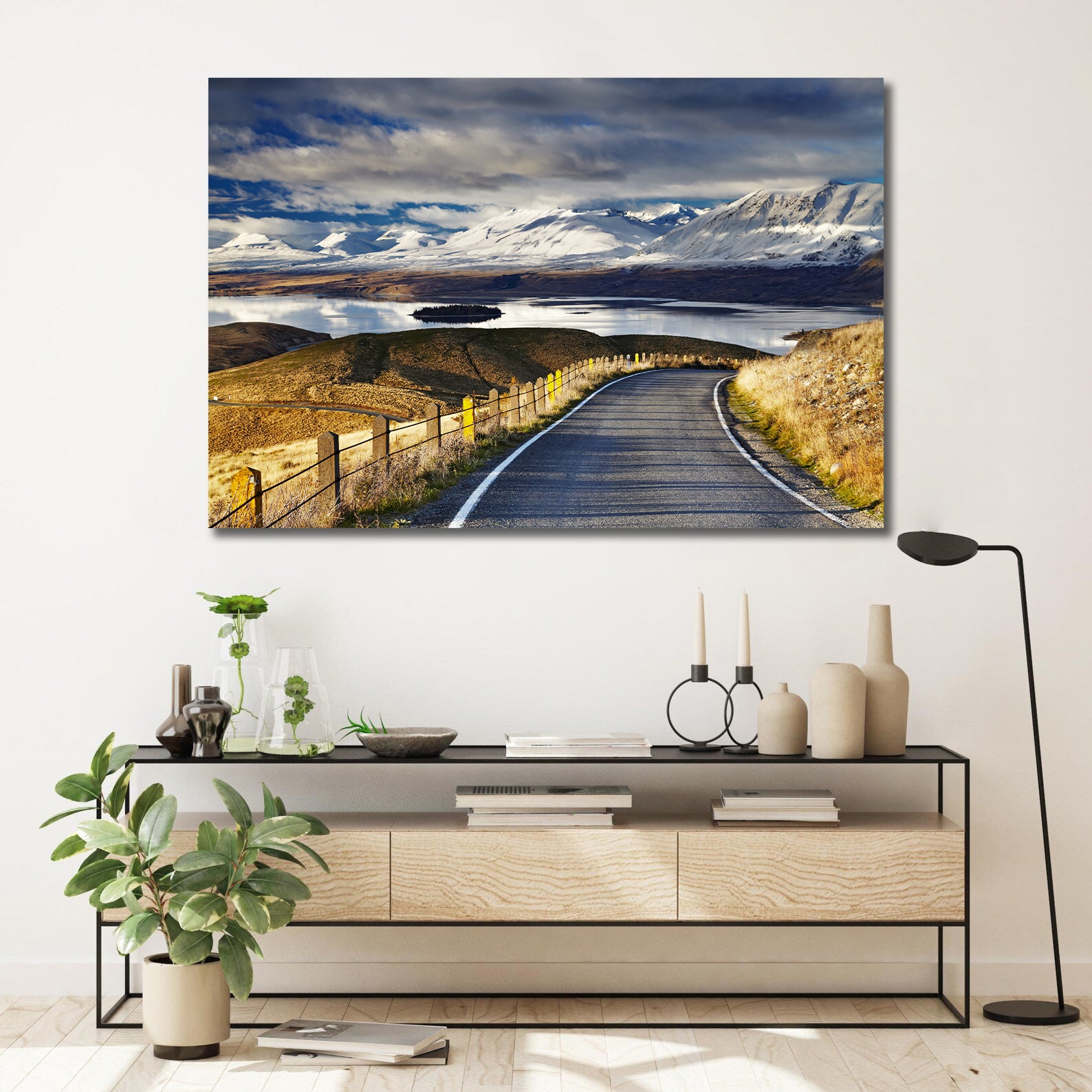 Pine Stretched  Framed 1 Panel - Southern Alps and Lake Tekapo