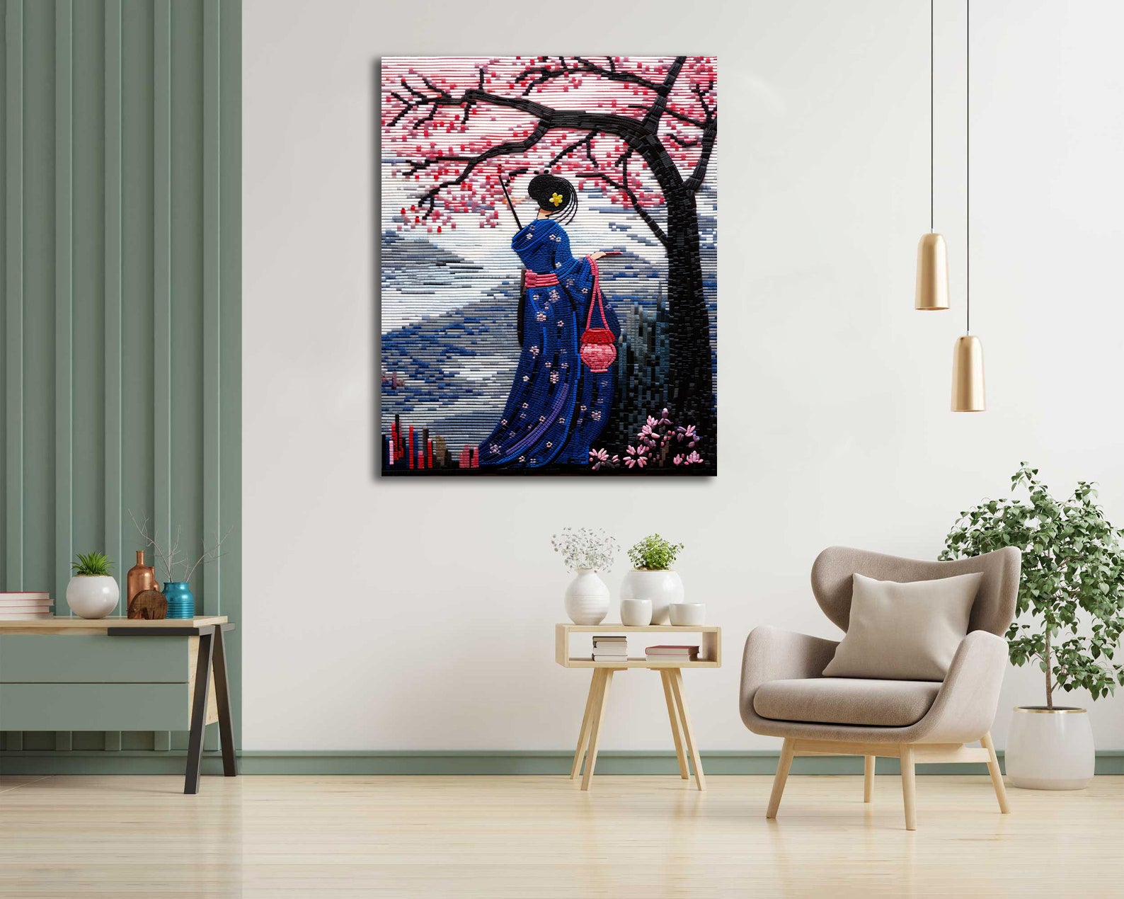 Pine Stretched  Framed 1 Panel - Japanese Art