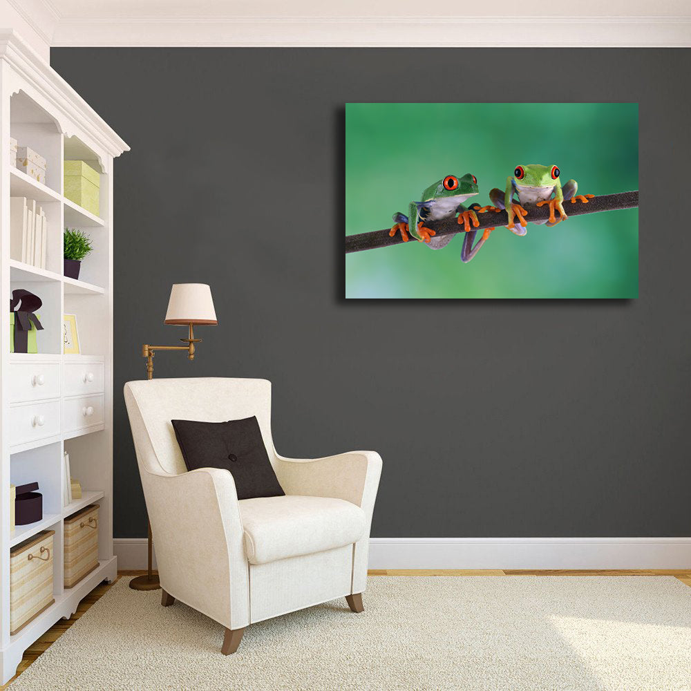 Pine Stretched  Framed 1 Panel - Red Eye Tree Frogs