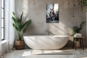 Pine Stretched  Framed 1 Panel - Rhinos in Bathroom