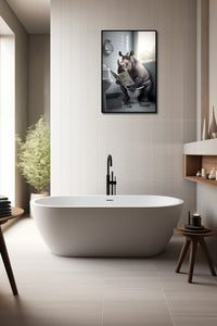 Pine Stretched  Framed 1 Panel - Rhinos in Bathroom