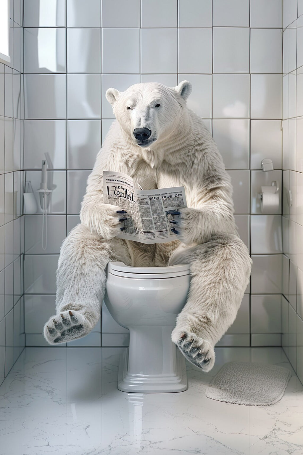Pine Stretched  Framed 1 Panel - Polar Bear in Bathroom
