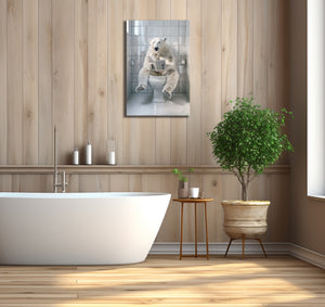 Pine Stretched  Framed 1 Panel - Polar Bear in Bathroom