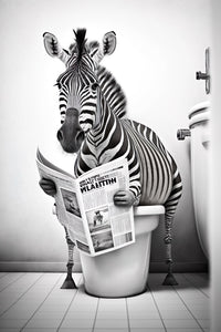 Pine Stretched  Framed 1 Panel - Zebra in Bathroom
