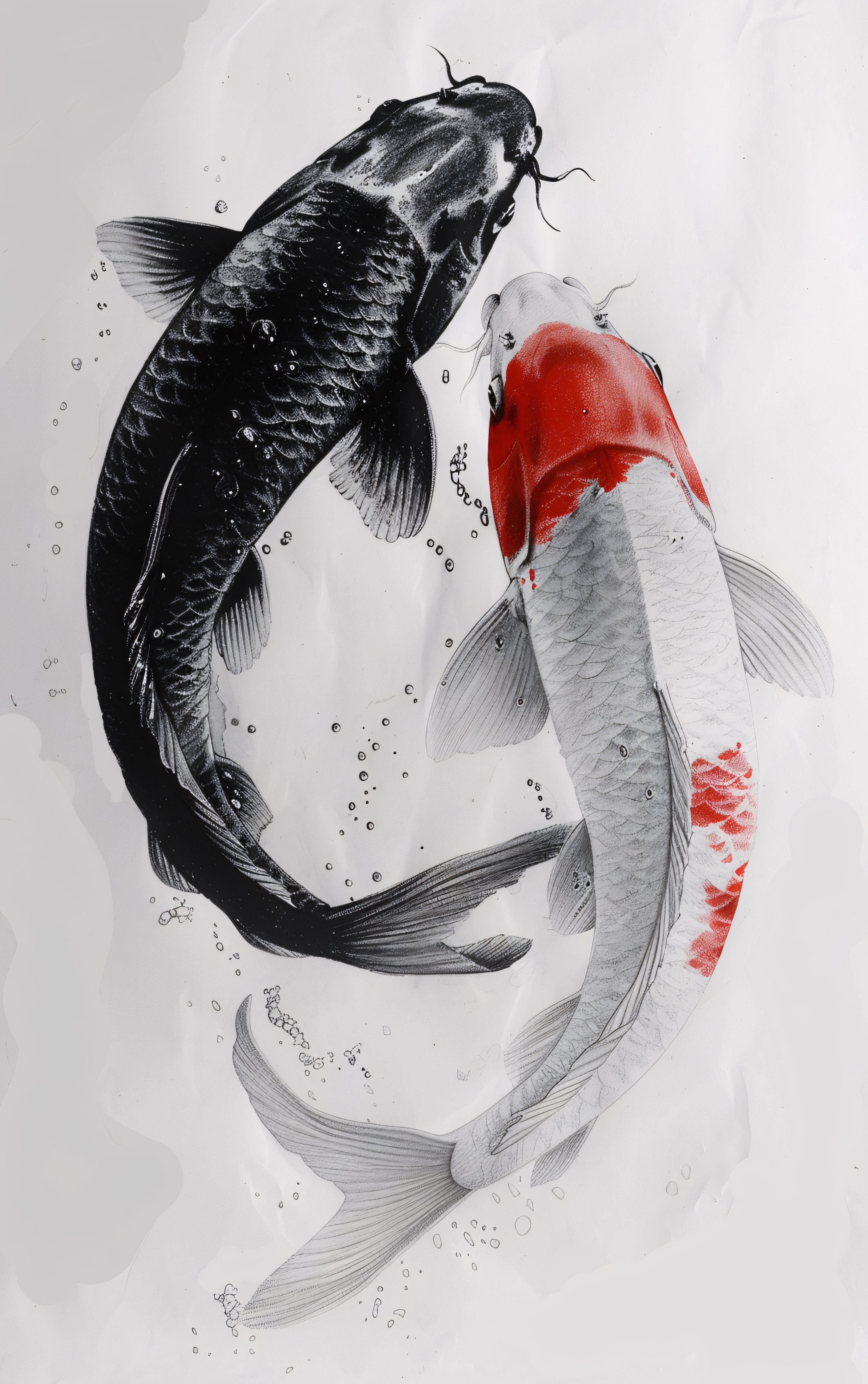 Pine Stretched  Framed 1 Panel -Japanese koi