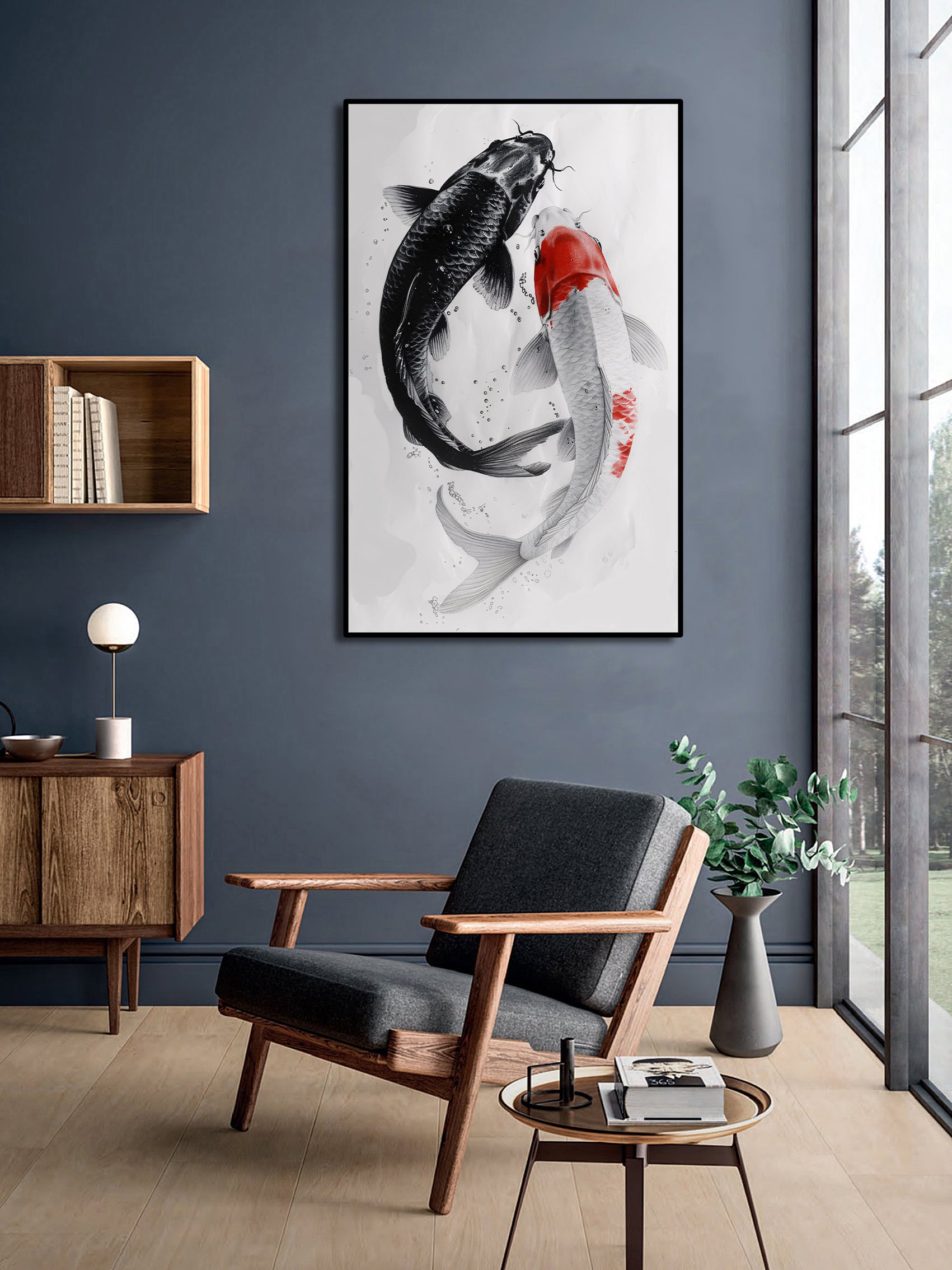 Pine Stretched  Framed 1 Panel -Japanese koi