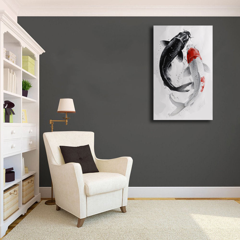 Pine Stretched  Framed 1 Panel -Japanese koi
