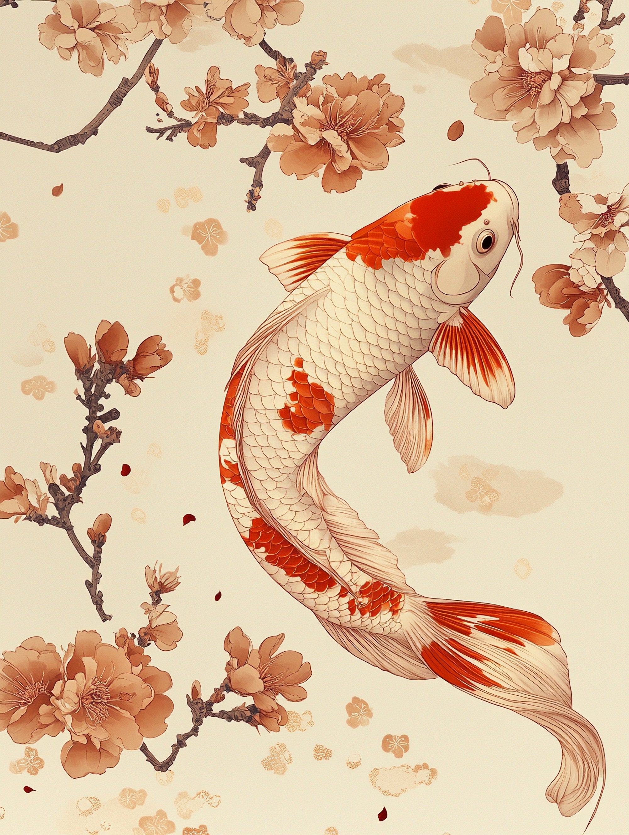 Pine Stretched  Framed 3 Panels - Japanese Koi